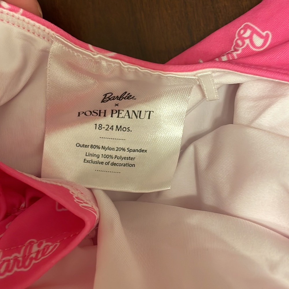 Posh Peanut Pink Barbie Logo Ruffle One-Piece Swimsuit - Picture 4 of 5